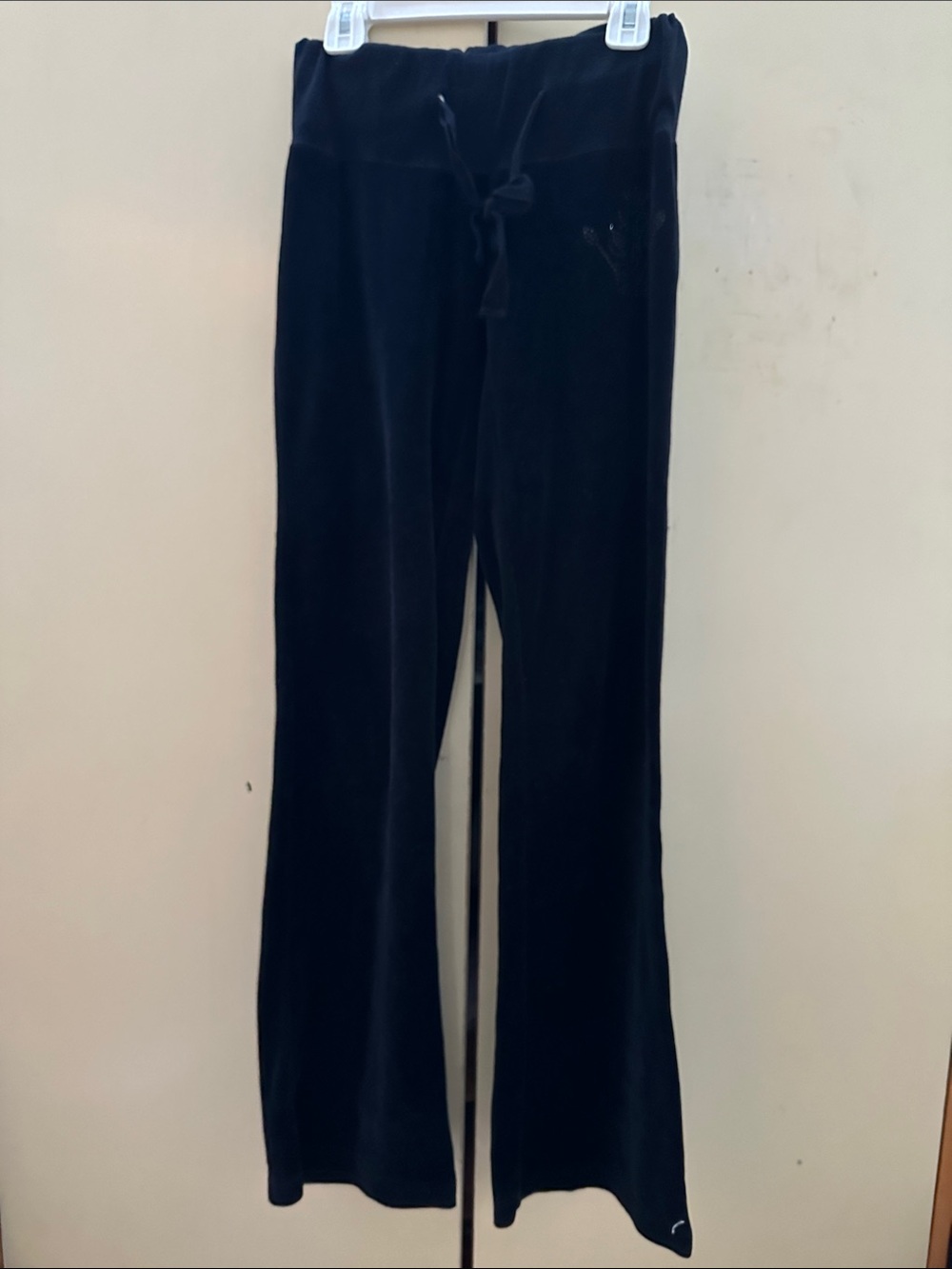 Romeo & Juliet Couture embroidered crown Black Velour Drawstring Joggers